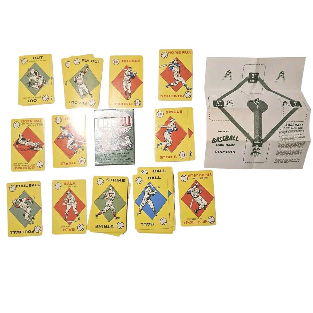 1957 ED-U-CARDS Baseball Card Game 36 Cards Complete Original Box & Instructions